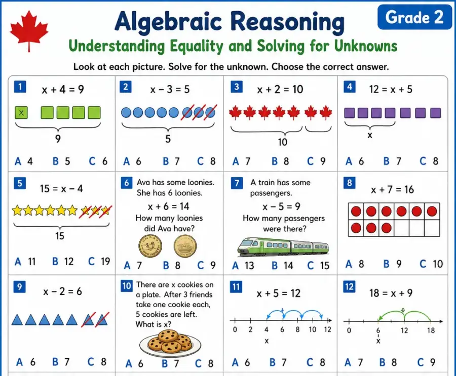Algebraic Reasoning – Grade 2 math worksheet (preview)