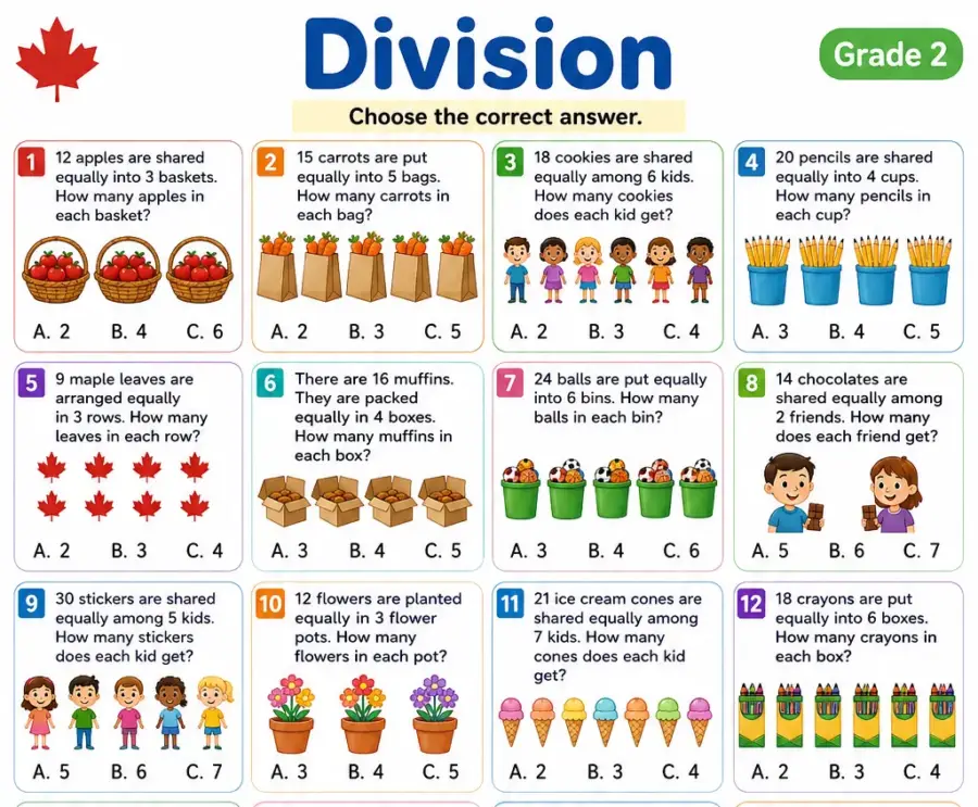 Division – Grade 2 math worksheet (preview)
