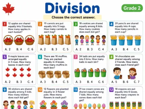 Division – Grade 2 math worksheet preview