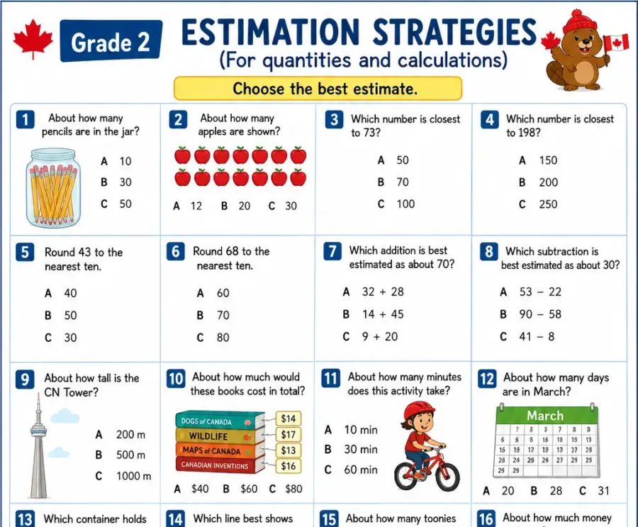 Estimation Strategies – Grade 2 math worksheet (preview)