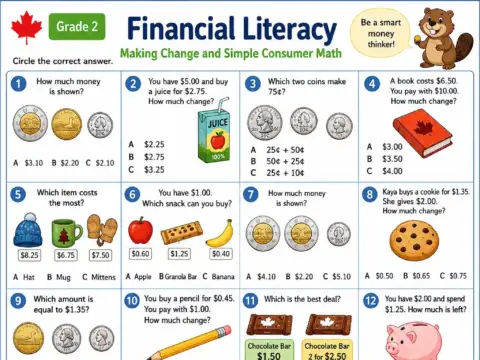 Financial Literacy – Grade 2 math worksheet preview