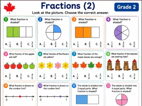 Fractions (Part 2) – Grade 2 math worksheet preview