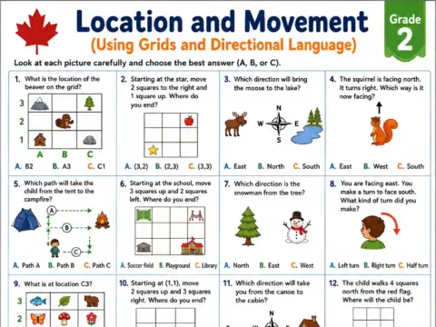 Location and Movement – Grade 2 math worksheet preview