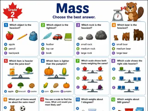 Mass – Grade 2 math worksheet preview