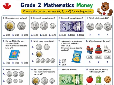 Money – Grade 2 math worksheet preview