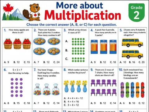 More about Multiplication – Grade 2 math worksheet preview