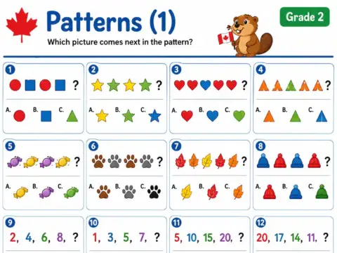 Patterns (Part 1) – Grade 2 math worksheet preview