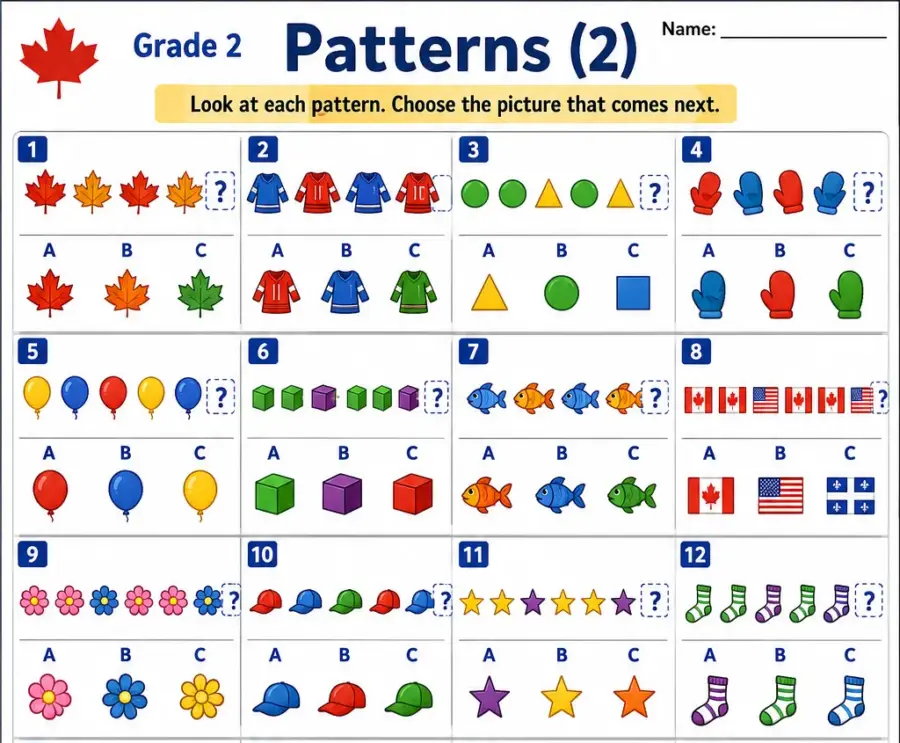 Patterns (Part 2) – Grade 2 math worksheet (preview)
