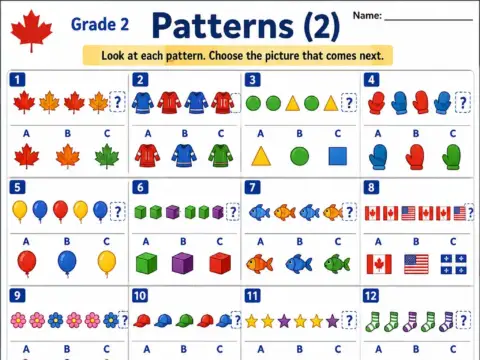 Patterns (Part 2) – Grade 2 math worksheet preview