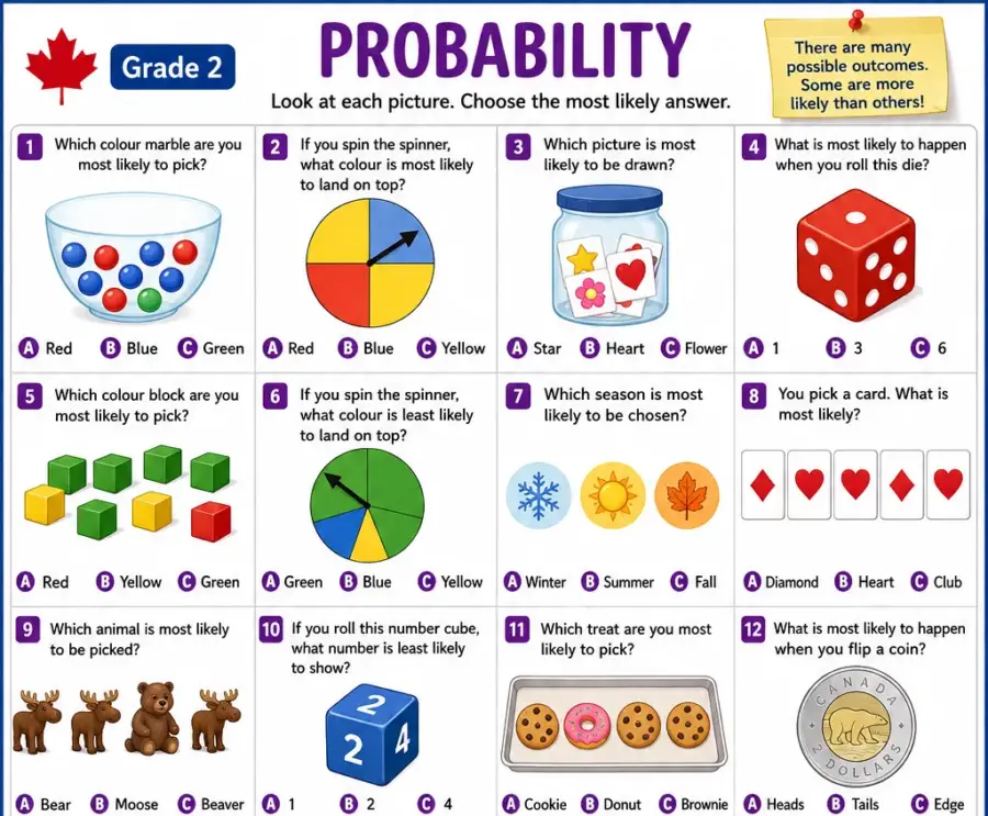 Probability – Grade 2 math worksheet (preview)