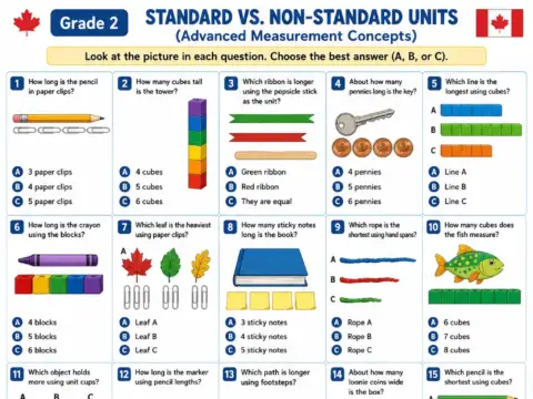Standard vs. Non-standard Units – Grade 2 math worksheet preview