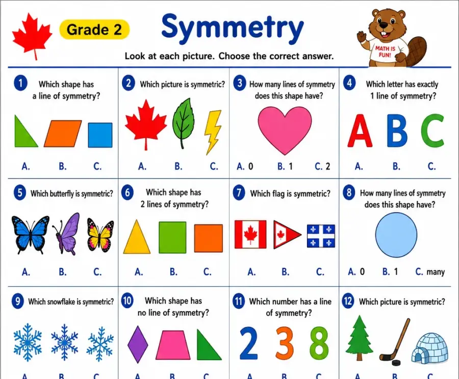 Symmetry – Grade 2 math worksheet (preview)
