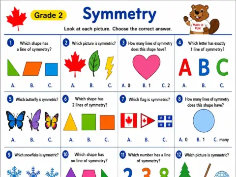 Symmetry – Grade 2 math worksheet preview