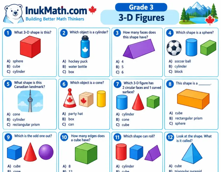 3D Figures (Part 2) – Grade 3 math worksheet (preview)