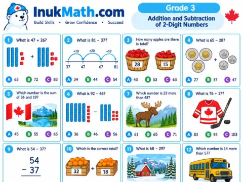 Addition and Subtraction of 2-Digit Numbers – Grade 3 math worksheet preview