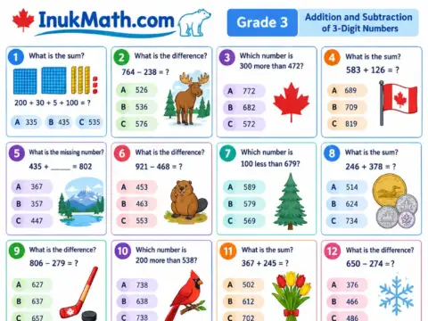 Addition and Subtraction of 3-Digit Numbers (Part 1) – Grade 3 math worksheet preview