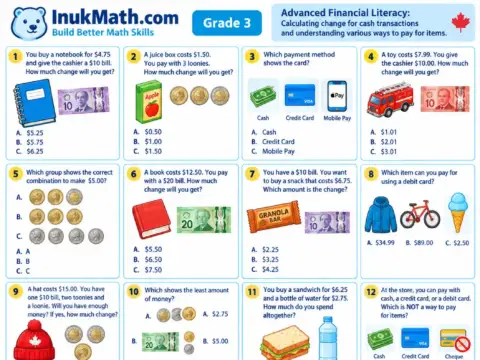 Advanced Financial Literacy – Grade 3 math worksheet preview