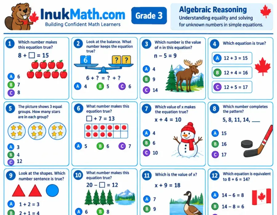 Algebraic Reasoning – Grade 3 math worksheet (preview)