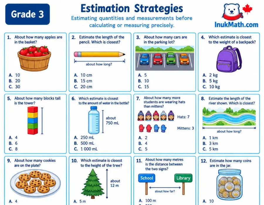 Estimation Strategies – Grade 3 math worksheet (preview)