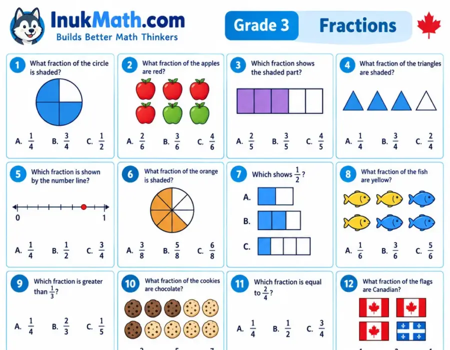 Fractions – Grade 3 math worksheet (preview)
