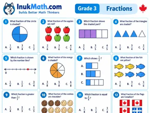 Fractions – Grade 3 math worksheet preview