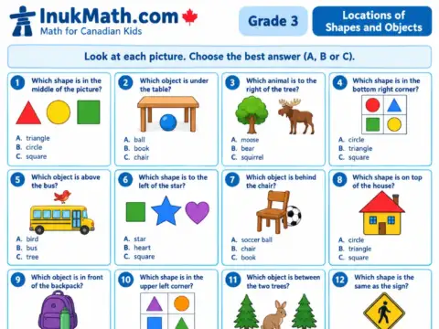 Locations of Shapes and Objects – Grade 3 math worksheet preview