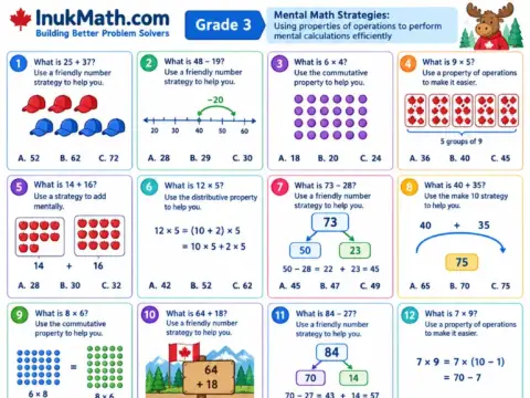 Mental Math Strategies – Grade 3 math worksheet preview