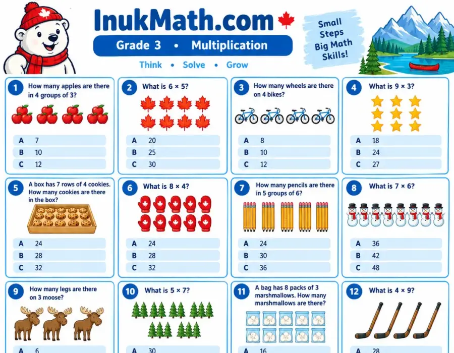 Multiplication – Grade 3 math worksheet (preview)