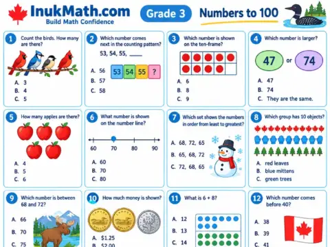 Numbers to 100 – Grade 3 math worksheet preview