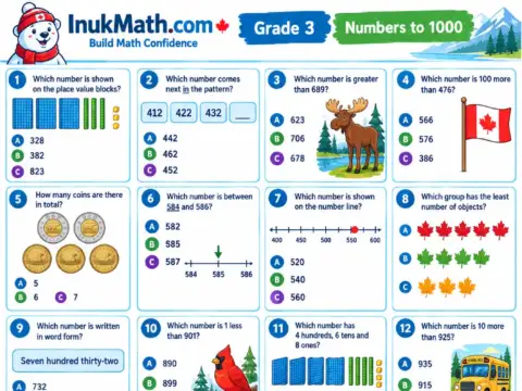 Numbers to 1000 – Grade 3 math worksheet preview