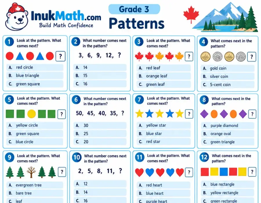 Patterns (Part 1) – Grade 3 math worksheet (preview)