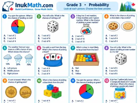 Probability – Grade 3 math worksheet preview