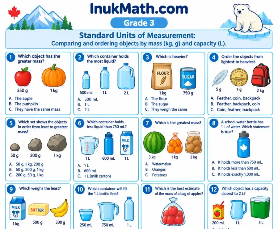 Standard Units of Measurement – Grade 3 math worksheet (preview)