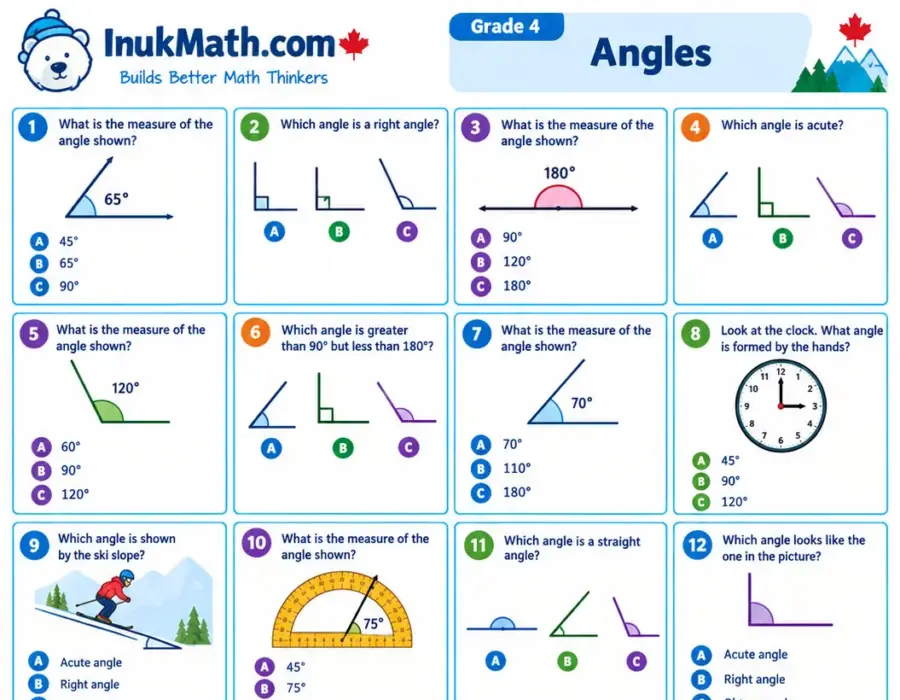 Angles – Grade 4 math worksheet (preview)