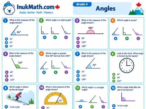 Angles – Grade 4 math worksheet preview
