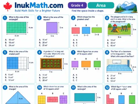 Area – Grade 4 math worksheet preview