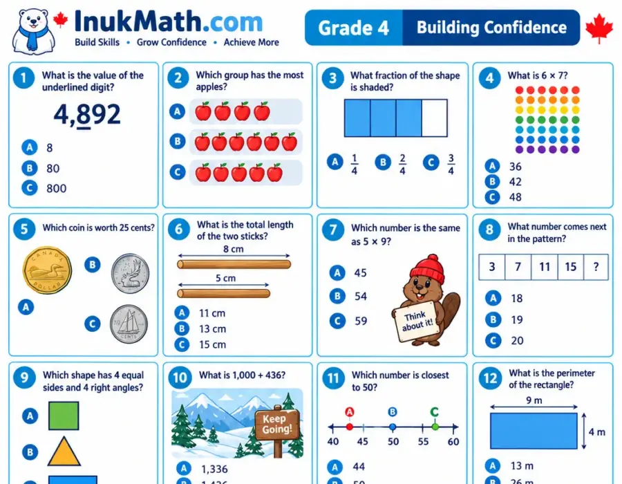 Building Confidence – Grade 4 math worksheet (preview)