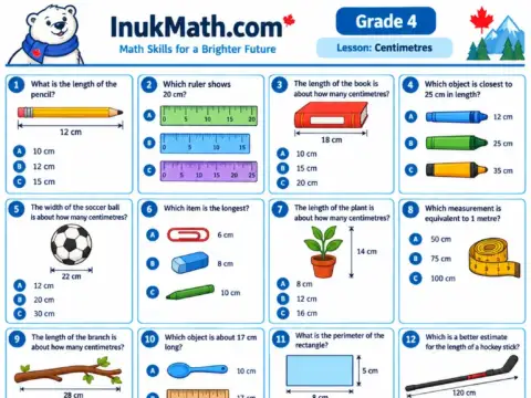 Centimetres – Grade 4 math worksheet preview
