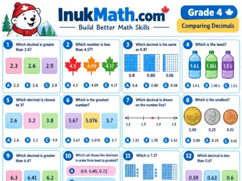 Comparing Decimals – Grade 4 math worksheet preview