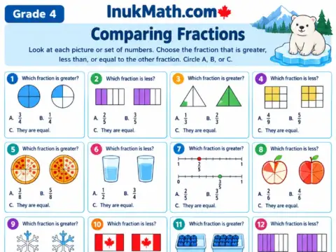 Comparing Fractions – Grade 4 math worksheet preview