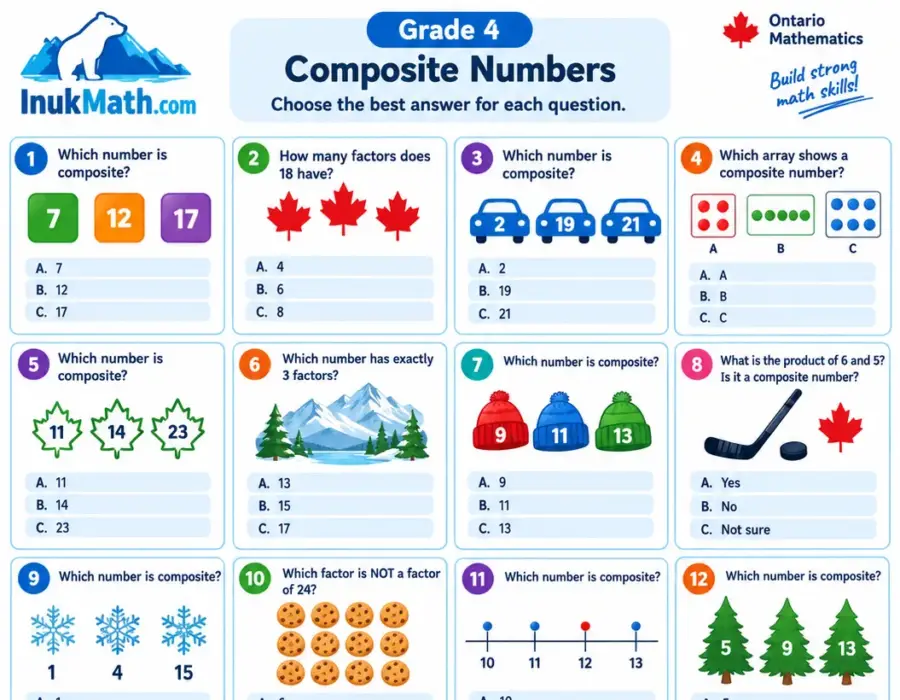 Composite Numbers – Grade 4 math worksheet (preview)