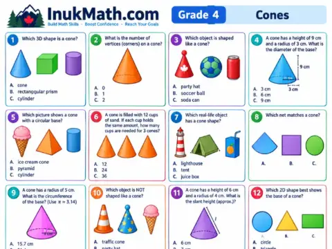 Cones – Grade 4 math worksheet preview