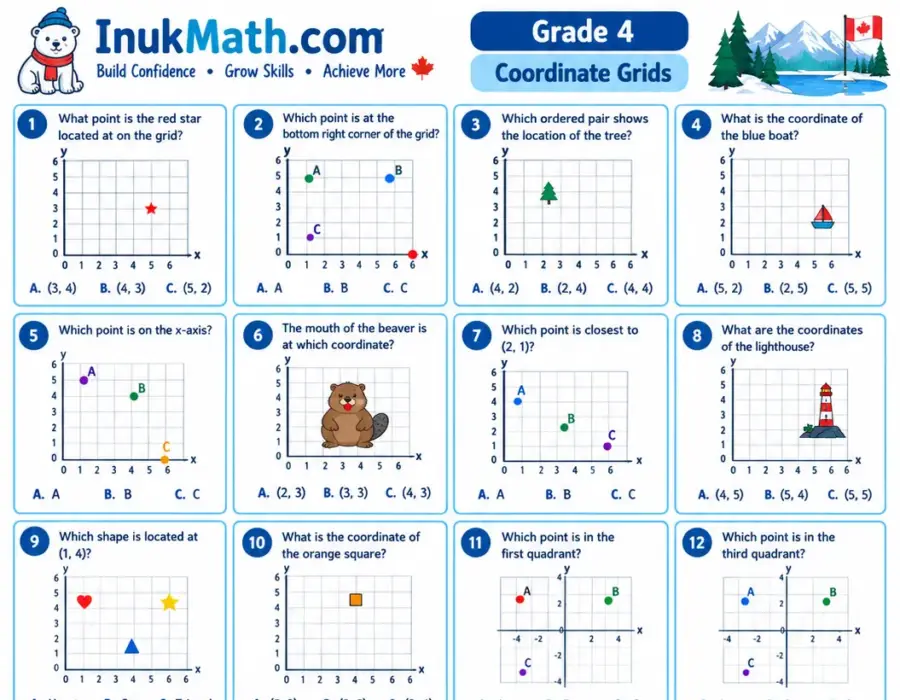 Coordinate Grids – Grade 4 math worksheet (preview)