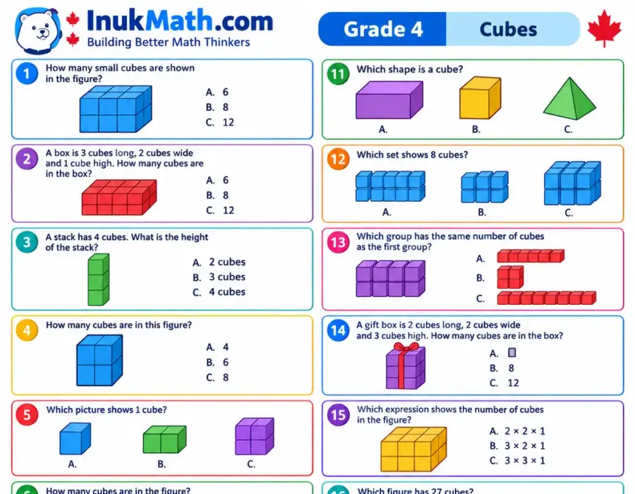 Cubes – Grade 4 math worksheet (preview)