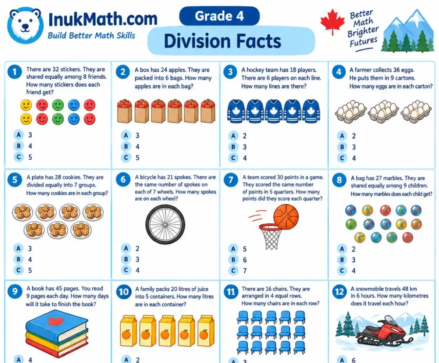Division Facts – Grade 4 math worksheet (preview)