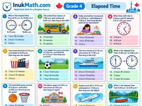 Elapsed Time – Grade 4 math worksheet preview