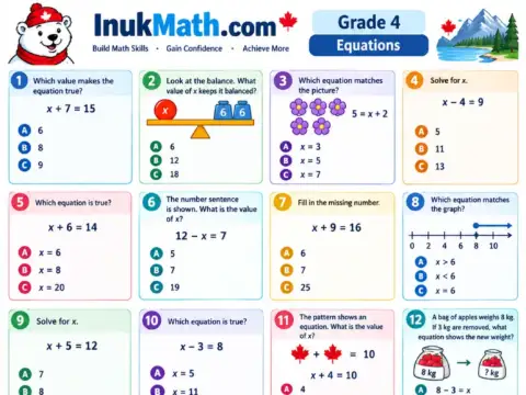 Equations – Grade 4 math worksheet preview