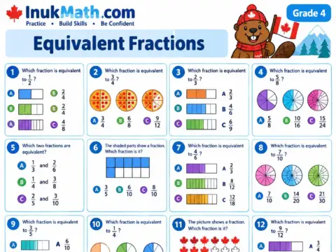 Equivalent Fractions – Grade 4 math worksheet preview