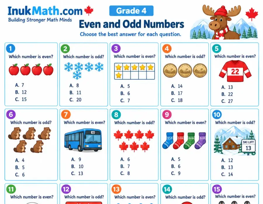 Even and Odd Numbers – Grade 4 math worksheet (preview)