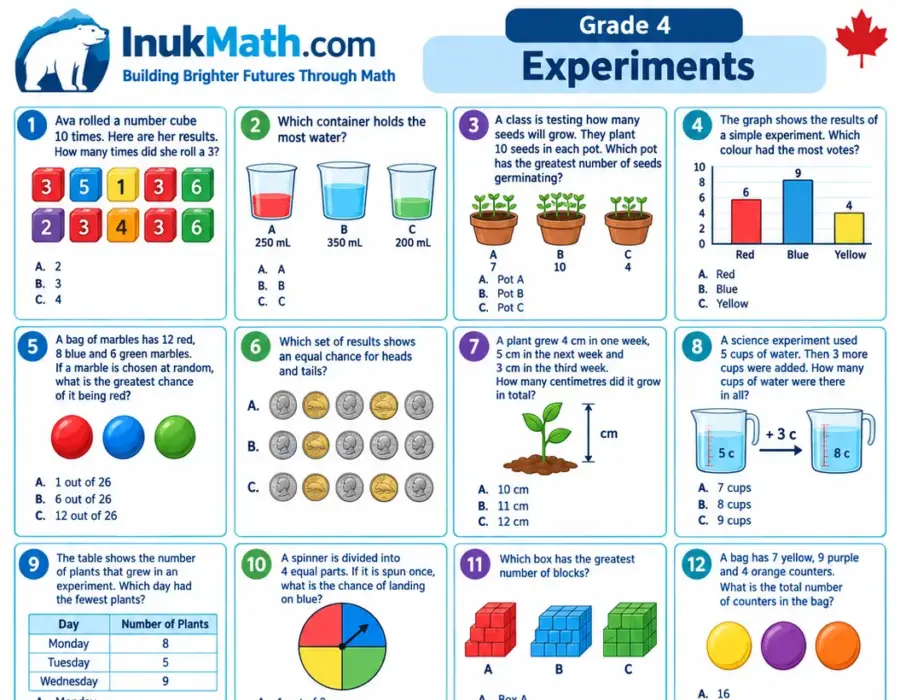 Experiments – Grade 4 math worksheet (preview)